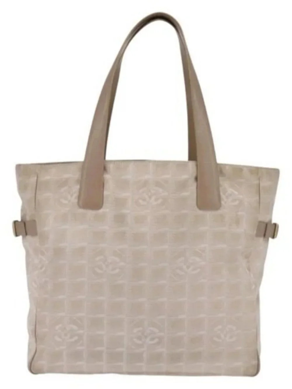 CHANEL New Travel line Tote Bag Beige Gold CC Auth 143978